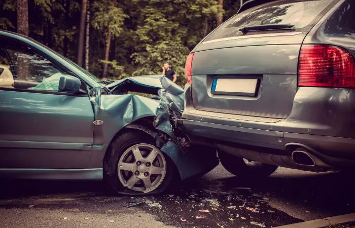 A car that has been hit by another car.